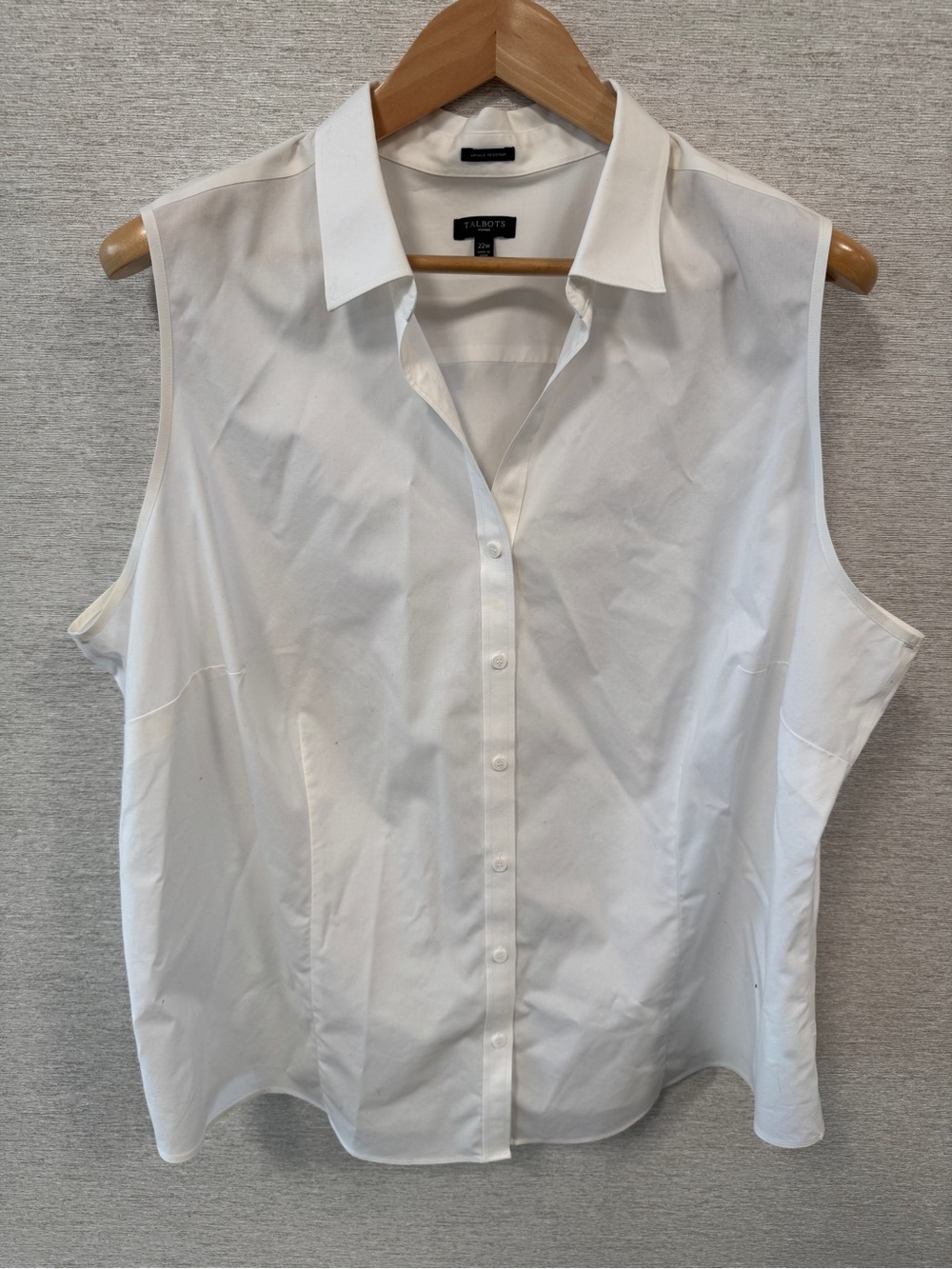 Talbots White Sleeveless Button-Down Collared Shirt, NWT, 22W